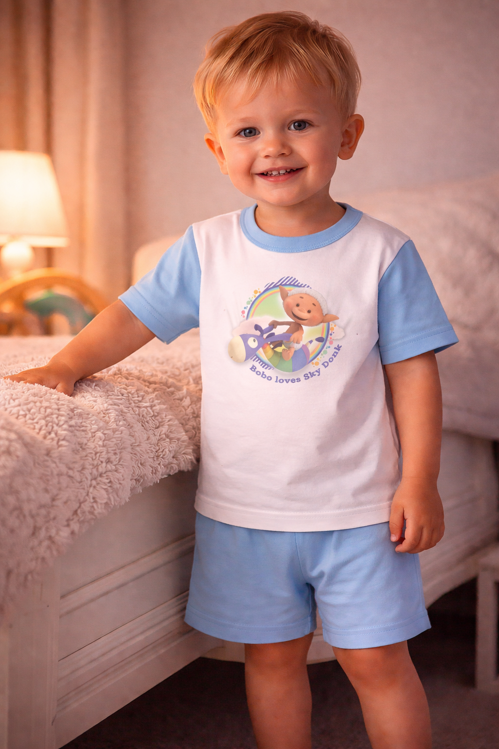 Bobo White & Skydonk Short Sleeve Pyjama Set