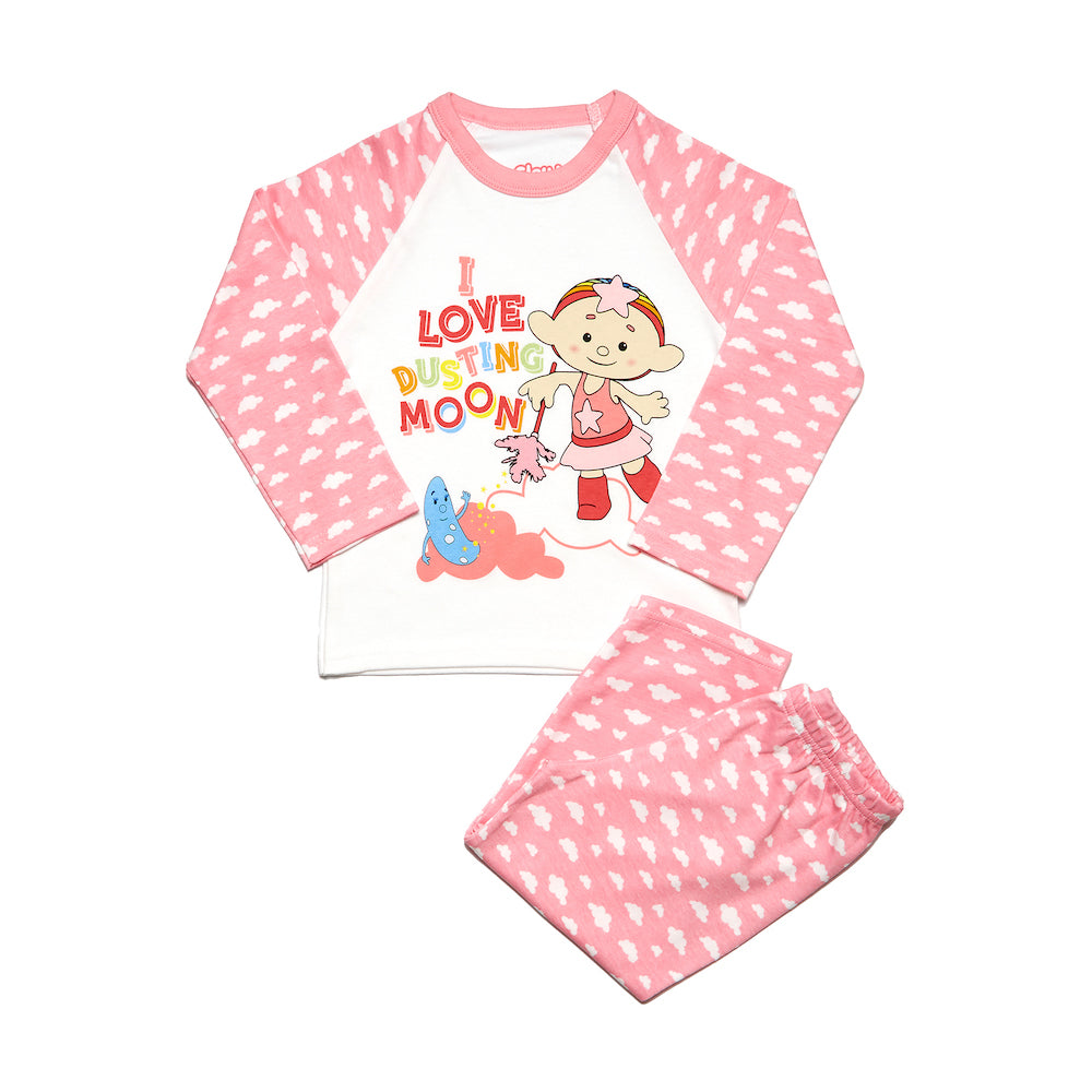 Baba Pink pyjama top and cloud-print trousers - detail view