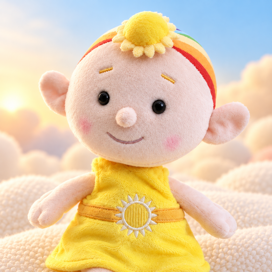 Baba Yellow cuddle plush lifestyle view on soft clouds