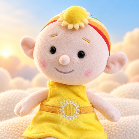 Baba Yellow cuddle plush lifestyle view on soft clouds