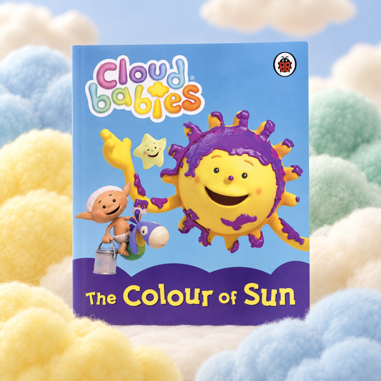The Colour of Sun story book on pastel fluffy clouds