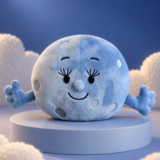 Sky Friends Moon cuddle plush lifestyle view on soft clouds